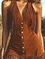 preiswerte Ausgefallene Kleider-Damen Minikleid Boho-Kleid Westernkleid Mode Modern Outdoor Urlaub Ausgehen Normale Passform Einfach Ärmellos V Ausschnitt Leicht Braun Sommer