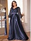 ieftine verde-Rochii Plus Size A-Line Elegantă Rochie de Curbe Formală Nuntă Lungime Pământ Mâneci Lungi Gât în V Poliester cu Pliseuri