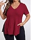 abordables T-shirt grande taille-Femmes Grande taille Hauts T-shirt Couleur Unie Graphique Manche Courte Col en V Occasionnel Quotidien Polyester Été Printemps Noir Vin