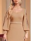 ieftine Semi-formal / Cocktail-Rochii elegante tip A-Line pentru quinceanera rochie formală de nuntă lungime până la podea mâneci lungi gât în V satin cu mărgele