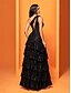 economico NERO-Abiti Quinceanera A-Line elegante abito formale da matrimonio lungo fino al pavimento senza maniche a spalla unica in pizzo con slittamento