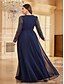 voordelige BLAUW-A-Lijn Plus Size Jurken Elegante Curvy Jurk Formele Bruiloft Vloerlengte Lange Mouw V-Hals Chiffon met Sequin