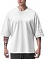 baratos Camisas casuais masculinas plus size-Homens Tamanho Grande Camiseta T-shirt Decote V Manga Curta Moda Ao ar livre Férias Diário Cruz Preto Branco Poliéster Roupa