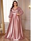 ieftine verde-Rochii Plus Size A-Line Elegantă Rochie de Curbe Formală Nuntă Lungime Pământ Mâneci Lungi Gât în V Poliester cu Pliseuri