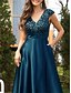economico BLU-Abiti Quinceanera A-Line Abito Elegante Formale per Matrimonio Lunghezza Piena Senza Maniche a V Satin con Paillettes