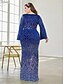 billiga Bröllop och event-Havfru  Trumpet Plus Size Klänningar Elegant Kurva Klänning Formell Bröllop Golvlängd Lång Ärmar V-Hals Polyester med Paljetter