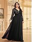 voordelige BLAUW-A-Lijn Plus Size Jurken Elegante Curvy Jurk Formele Bruiloft Vloerlengte Lange Mouw V-Hals Chiffon met Sequin
