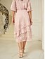 billige Formelle skjørt-Dame الالتفاف Elegant Midi Medium Midje Skjørt Blomster Multi Layer Uelastisk Fest Avslappet Rosa Sommer Chiffon