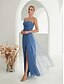 billiga Brudtärneklänningar-A-linjeformade quinceanera-klänningar Elegant klänning formell bröllop golvlängd ärmlös bandeau chiffon rygglös med slits