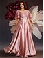 economico Rosa-Abiti A-Line per Quinceanera Abito Elegante Formale Matrimonio Lunghezza Pera Manica Corto V Collo Raso con Pieghe