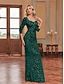 voordelige Semi-formeel / Cocktail-Zeemeermin  Trompet Quinceanera Jurken Elegante Jurk Formele Bruiloft Vloerlengte Lange Mouw Hartvormige Pailletten met Pailletten