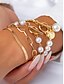 abordables Pulsera de mujer-Conjunto de pulsera de cadena de oro y perlas para mujer, joyería de moda con cierre de palanca, elegante estilo en capas para niñas y mujeres, ideal para fiestas, bodas, oficina y uso diario.