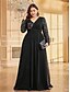 voordelige BLAUW-A-Lijn Plus Size Jurken Elegante Curvy Jurk Formele Bruiloft Vloerlengte Lange Mouw V-Hals Chiffon met Sequin