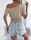preiswerte Einfarbige Farben-Damen Tank Top Einfarbig Täglich Lässig Kurzarm Kalter Schulter-Ausschnitt Normale Oberteile Täglich Strandbekleidung Schwarz Weiß Fuchsie Orange Khaki Sommer Frühling
