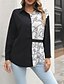 cheap Stripe&amp;Geometric Tops-Women&#039;s Summer Tops Chiffon Tops Color Block Daily Stylish Basic Long Sleeve Shirt Collar Regular Tops Work Daily Holiday Patchwork Print Black And White Black White Spring Fall