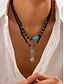 billige Mænds smykker-Vintage herrehalskæde med fjervedhæng og turkise perler – lædersmykker i tribalstil til festivaler, rejser og hverdagsbrug
