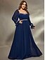 ieftine Semi-formal / Cocktail-Rochie de seară în formă de A elegantă rochie formală de nuntă lungime până la podea mânecă lungă decolteu pătrat din chiffon cu pliseuri