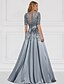 abordables Largo del piso-Vestido A-Line para la madre de la novia invitada de boda elegante simple cuello en V largo hasta el suelo satén manga corta con encaje