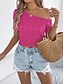 preiswerte Einfarbige Farben-Damen Tank Top Einfarbig Täglich Lässig Kurzarm Kalter Schulter-Ausschnitt Normale Oberteile Täglich Strandbekleidung Schwarz Weiß Fuchsie Orange Khaki Sommer Frühling