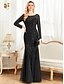 voordelige BLAUW-Zeemeermin  Trompet Quinceañera Jurken Elegante Jurk Formele Bruiloft Vloerlengte Lange Mouw Crew Neck Polyester met Pailletten
