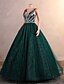 abordables Vestidos de noche-Vestido de Noche Corte de Baile Elegante Vestido Formal Prom Largo Sin Mangas Cuello en V Tul con Purpurina Lentejuelas