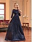 ieftine albastru-Rochii A-Line quinceanera rochie elegantă rochie formală nuntă lungime până la podea mânecă 3/4 guler cămașă poliester cu pliuri
