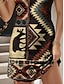 preiswerte Boho Kleider-Damen Minikleid Sommerkleid A Linie Kleid Urlaub Lässig Boho Outdoor Party Täglich Normale Passform Grafik Geometrisch Farbblock Ärmellos U-Ausschnitt Rote Blau Purpur Khaki Sommer Frühling