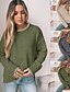 billige Solide farver-Dame Bluse Afslappet Blødt Ren farve Rillet Rund hals Patchwork Strikket Langærmet Almindelige toppe Strikke udendørs Daglig Weekend Grøn Kakifarvet Efterår Vinter
