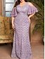cheap Semi-formal / Cocktail-Mermaid / Trumpet Evening Gown Elegant Dress Formal Wedding Floor Length Short Sleeve V Neck Lace with Embroidery