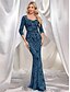 voordelige Semi-formeel / Cocktail-Zeemeermin  Trompet Quinceanera Jurken Elegante Jurk Formele Bruiloft Vloerlengte Lange Mouw Hartvormige Pailletten met Pailletten
