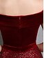 billiga Semi-formell / Cocktail-Sjöjungfru  Trumpet Aftonklänning Elegant Klänning Formal Bröllop Golvlång Korte Ärm Off Shoulder Sammet med Pärlor