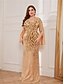 billiga Bröllop och event-Havfru  Trumpet Plus Size Klänningar Elegant Kurva Klänning Formell Bröllop Golvlängd Lång Ärmar V-Hals Polyester med Paljetter