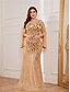 billiga Bröllop och event-Havfru  Trumpet Plus Size Klänningar Elegant Kurva Klänning Formell Bröllop Golvlängd Lång Ärmar V-Hals Polyester med Paljetter