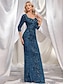 voordelige Semi-formeel / Cocktail-Zeemeermin  Trompet Quinceanera Jurken Elegante Jurk Formele Bruiloft Vloerlengte Lange Mouw Hartvormige Pailletten met Pailletten