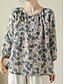 abordables Camisas-Mujer Camisas de algodón y lino Floral Básico Casual Manga 3/4 Cuello Barco Tops regulares Diario Estampado Azul Piscina Verano