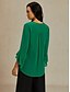 billige Dressy topper-Dame Bluse Chiffongoverdeler Helfarge Elegant Stilfull 3/4 ermer Volanger erme V-hals Vanlige topper Bryllupsgjest Arbeid Daglig Drapering Asymetrisk kant Grønn Sommer Vår Høst
