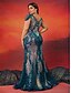cheap BLUE-A-Line Plus Size Dresses Elegant Curve Dress Formal Wedding Floor Length Short Sleeve V Neck Sequined with Sequin 2025