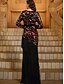 abordables NEGRO-Vestidos de Fiesta Sirena  Trompeta Elegante Vestido Formal de Boda Largo hasta el Suelo Manga Larga Escote en V con Lentejuelas y Abertura con Borlas