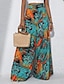 baratos perna larga e cintura alta-Mulheres Perna larga Calças Casual Boho Comprimento total Cintura Alta Plantas Bolsos Design de cordão elástico Respirabilidade Macio Micro-Elástica Férias Rua Roupa Diária Verde Floresta Vermelho