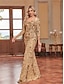 voordelige Semi-formeel / Cocktail-Zeemeermin  Trompet Quinceanera Jurken Elegante Jurk Formele Bruiloft Vloerlengte Lange Mouw Hartvormige Pailletten met Pailletten