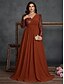 voordelige BLAUW-A-Lijn Plus Size Jurken Elegante Curvy Jurk Formele Bruiloft Vloerlengte Lange Mouw V-Hals Chiffon met Sequin