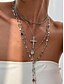 abordables Collier pour femme-Collier pendentif croix multicouche en or et argent pour femme avec perles multicolores - bijoux religieux à la mode pour un usage quotidien, des sorties décontractées et des occasions spéciales