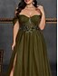 cheap GREEN-A-Line Plus Size Dresses Elegant Curve Dress Formal Wedding Floor Length Sleeveless Off Shoulder Chiffon Backless with Slit