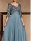 abordables Semi-formel / Cocktail-Robe de Soirée A-Line Élégante Robe Formelle Mariage Longueur Totale Manches 3/4 Col en V Sequins avec Sequins