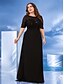 Χαμηλού Κόστους ΜΑΥΡΟΣ-Φόρεμα A-Line Plus Size Elegant Curve Formal Wedding Floor Length Half Sleeve Crew Neck Chiffon με Στρας