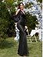 economico Semi-formale / Cocktail-Abiti da quinceañera a sirena/trumpet abito elegante formale da matrimonio lunghezza pavimento maniche lunghe scollo a V poliestere schiena a V con paillettes
