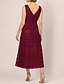 cheap Tea Length-A-Line Mother of the Bride Dress Elegant Simple Minimalist V Neck Floor Length Lace Tulle Sleeveless with Ribbon Embroidered Appliques