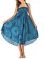 baratos Saias de Férias-Mulheres Casual Boho Longo Cintura Alta Saias Floral Imprimir Micro-Elástica Férias Feriado Azul Preto Laranja Verde Verão