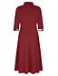 abordables Vestidos a Rayas y Geométricos-Mujer Vestido Midi Vestido de una línea Casual Exterior Noche Estándar Plaid Manga 3/4 Cuello Vuelto Negro Vino Morado Naranja Verano Otoño