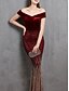billiga Semi-formell / Cocktail-Sjöjungfru  Trumpet Aftonklänning Elegant Klänning Formal Bröllop Golvlång Korte Ärm Off Shoulder Sammet med Pärlor